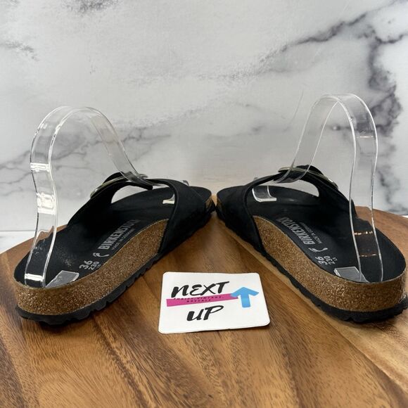Women’s EU 36 US sz 5-Birkenstock Sandals Black Madrid Big Buckle Slide Leather - Picture 5 of 9